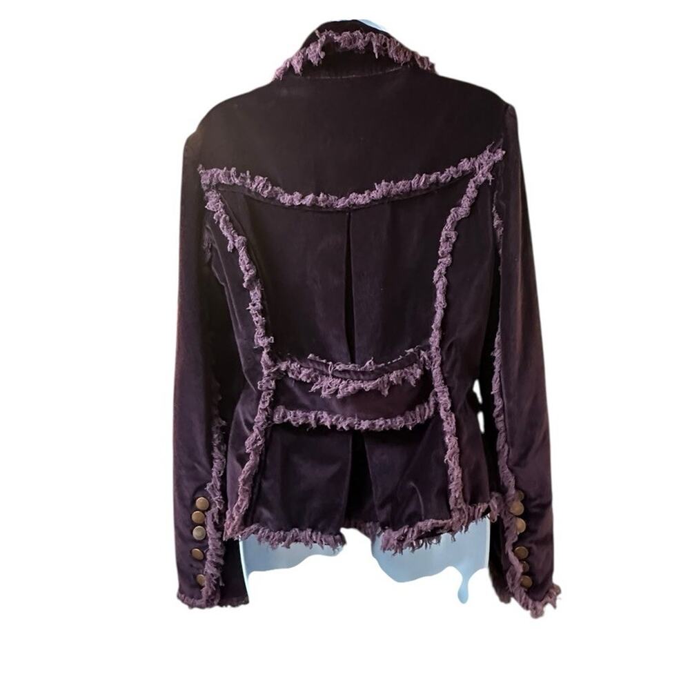 Vintage Cache Purple Velvet Blazer Jacket Fringe Trim Boho Y2K Statement Sz 12 - Picture 2 of 11